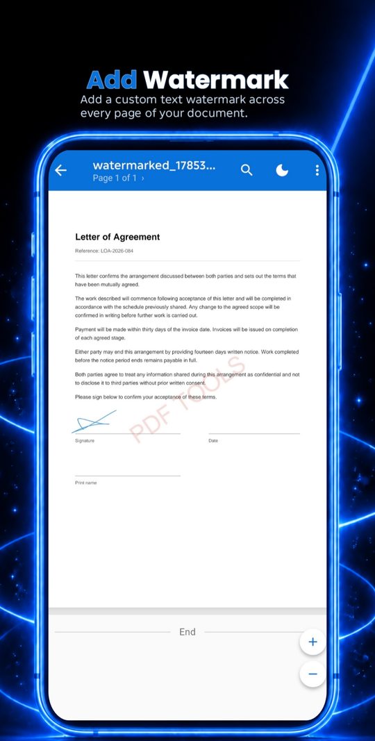 Add a custom text watermark across every page